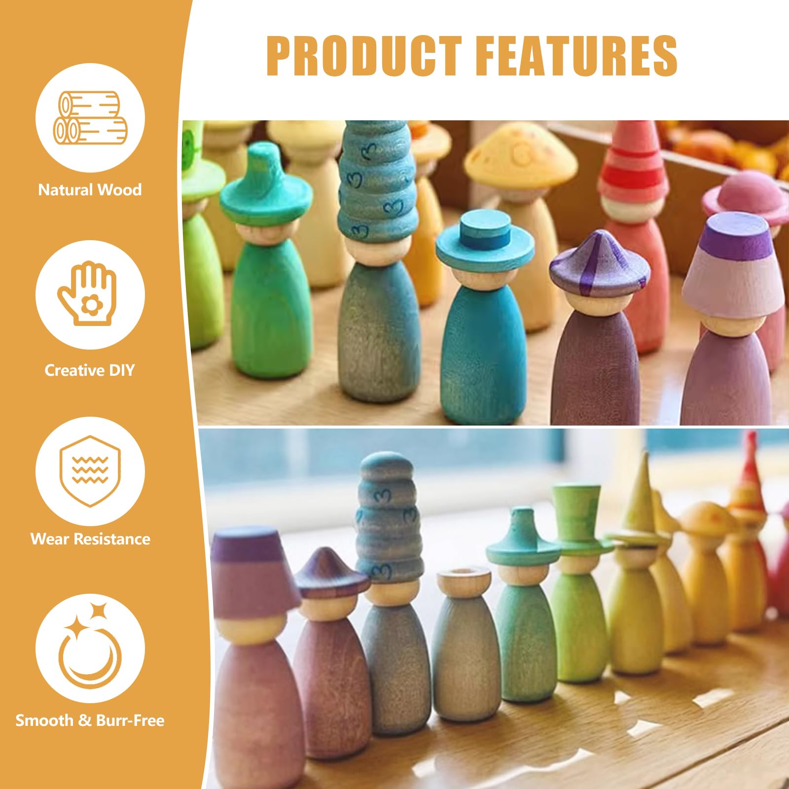 YFPOPONE 60Pcs Natural Wooden Peg People, Unfinished Painted Wooden Dolls for Kids DIY Painting Art Craft, and Unpainted Doll Bodies - Image 3