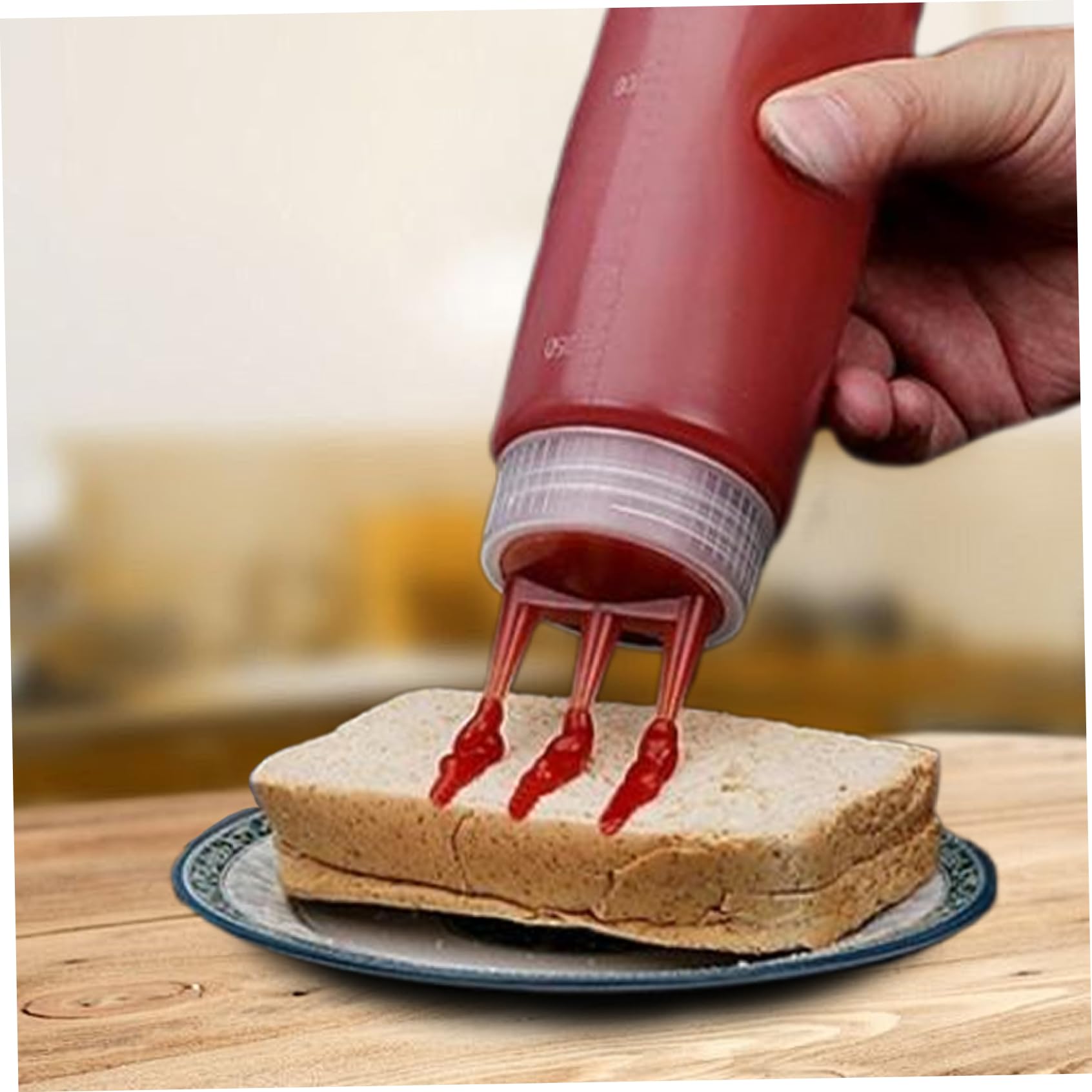 Gcroet Passer des Bouteilles pour Les sauces 3 pcs 650 ML de Condiments Transparents Bouteilles compressées avec Torsion sur Capuchon à 3 Trous Fuite des Accessoires de Cuisine rechable rechable.