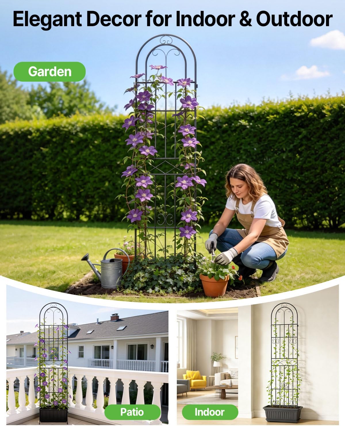 Suteck Garden Trellis for Climbing Plants Outdoor, 87" H x 20" W, 2 Pack Metal Garden Trellis with Rustproof Powder-Coated, Rose Trellis for Patio Lawn Yard, Flower & Vegetable Support