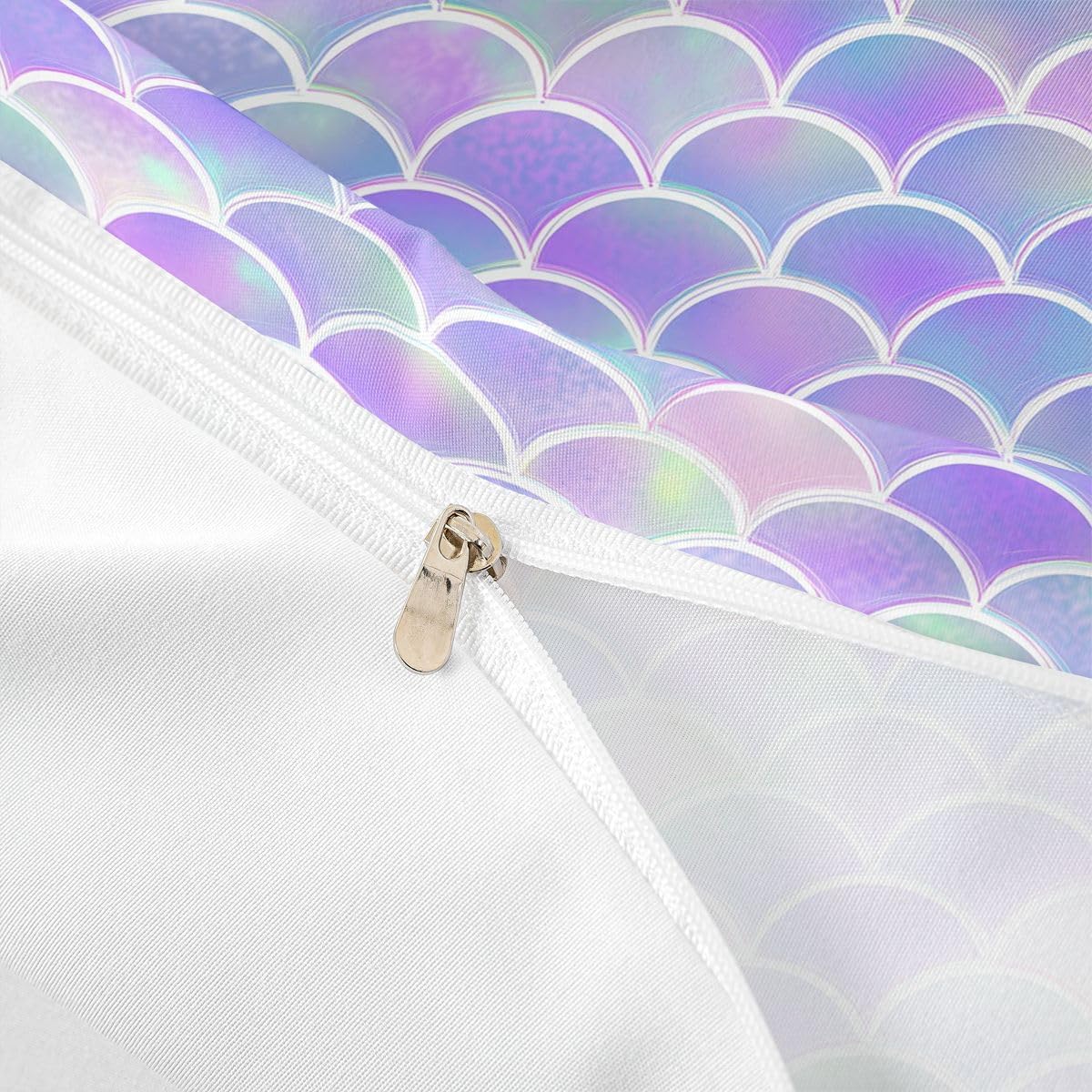 Feelyou Mermaid Fish Scales Duvet Cover Set Twin for Kids Girls Purple Green Fish Scales Bedding Set Lovely Soft Lightweight Microfiber Polyester Comforter Cover with 1 Pillow Shams, Zipper