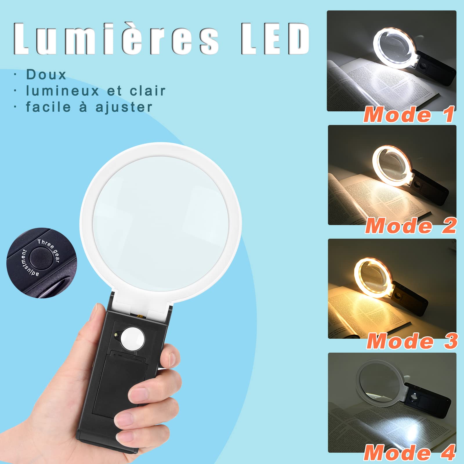Lupa 10X 30X ze światłem LED i przenośnym uchwytem do czytania, dla seniorów, monet, znaczków, kart, biżuterii i precyzyjnej pracy