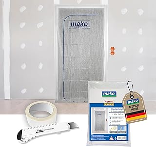 mako Vlies-Staubschutztüre Profi-Qualität 1,10 m x 2,40 m – inkl. 7 m Klebeband (beidseitig) & Cuttermesser – Staubdichtes Polypropylen-Vlies mit Reißverschluss, einfache Montage und zuschneidbar