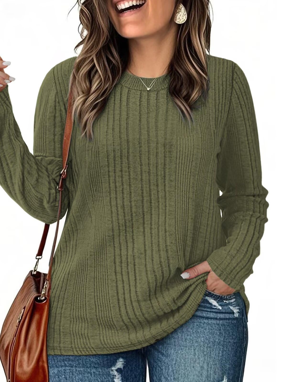 Womens-Plus-Size-Tops Casual Long Sleeve Shirts Lightweight Loose Fit Crewneck Sweatshirts Fall/Winter Tees XL-5XL-image-27