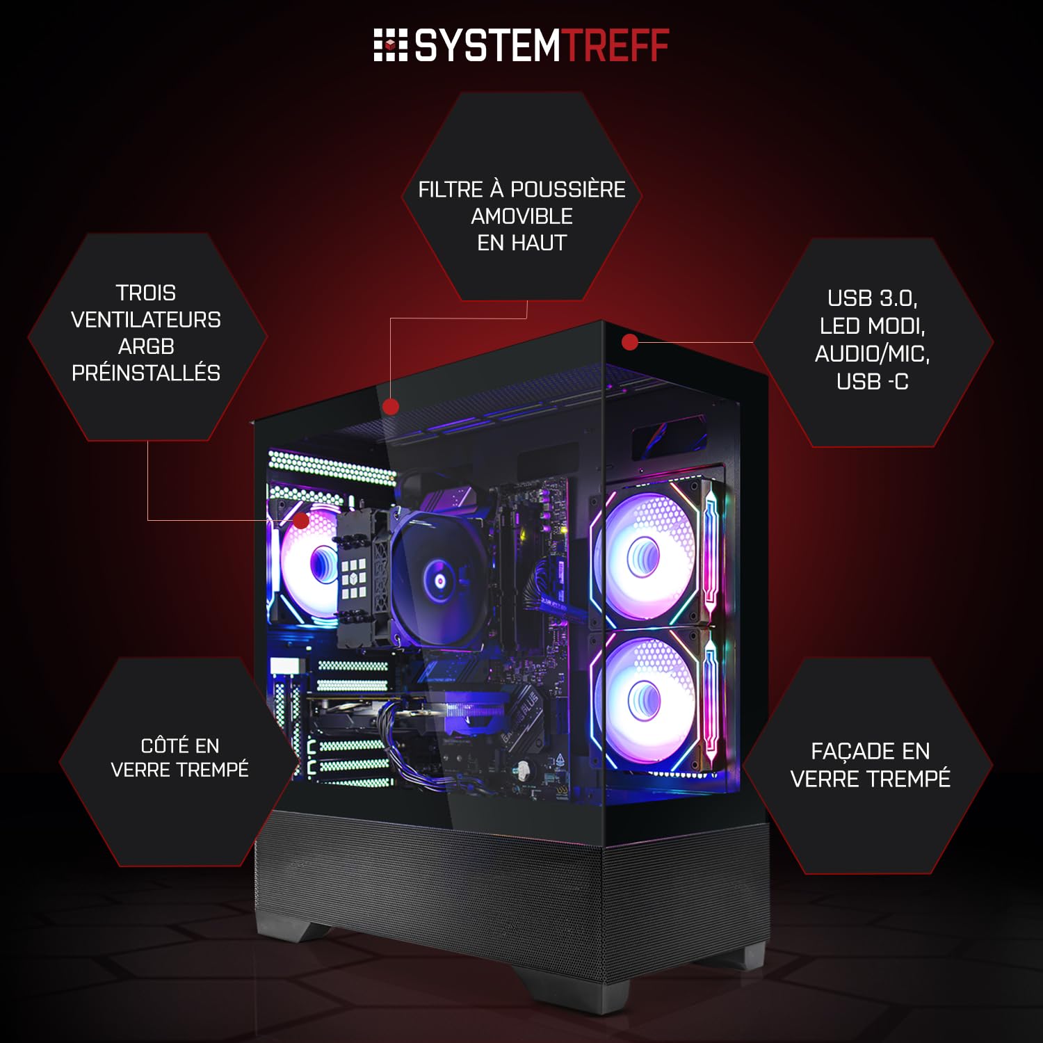 SYSTEMTREFF PC Gamer High-End AMD Ryzen 7 7800X3D 8x5GHz | AMD Radeon RX 9070 XT 16Go DX12 | 1To M.2 NVMe | 32Go DDR5 RAM | Windows 11 | Ordinateur de Bureau pour Les Joueurs, Les Gamers & Streamer
