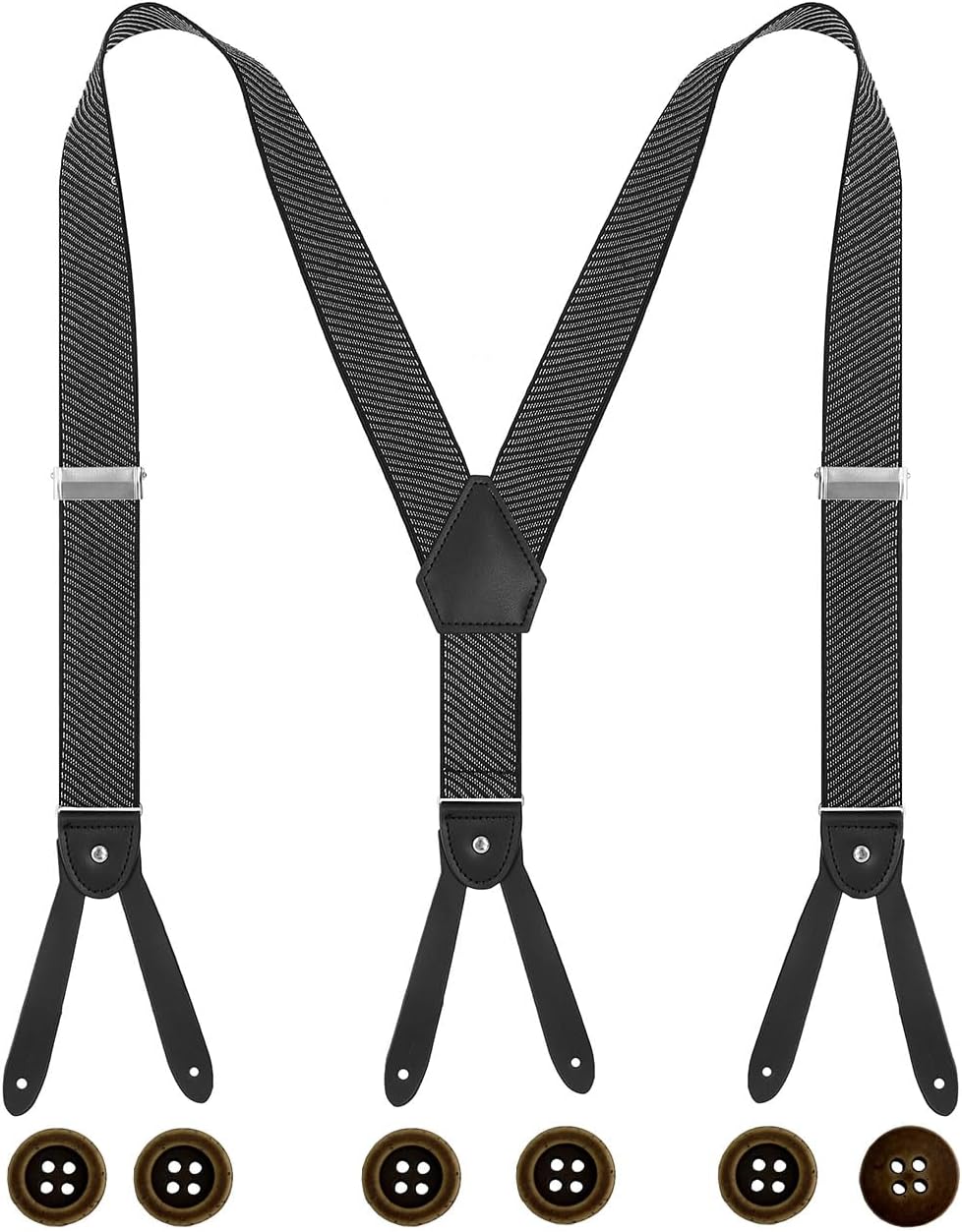 Mens Suspenders Buttons End Genuine Leather 1.4" for Formal Outfit