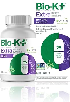 Bio-K+ Immune Health Probiotic, Wellmune, 25B CFU, Vegan, 60 Capsules | 3 proprietary strains, Wellmune supports immune function, delayed-release capsule, vegan, gluten-free, non-GMO, shelf-stable