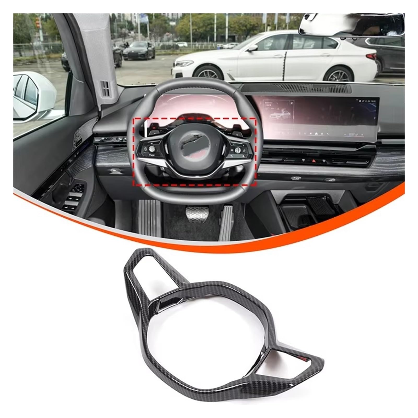 Wnętrze samochodu do BMW serii 5 G60 2024 2025 ABS osłona ramy kierownicy samochodu wykończenia naklejka akcesoria wykończenia naklejki akcesoria (włókno węglowe C)