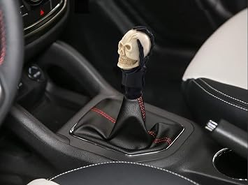 Skull Manual Car Knob Shifter, Auto Gear Shift Handle Magic Skeleton Stick Style Fit Most MT Transmissions, Beige & Black