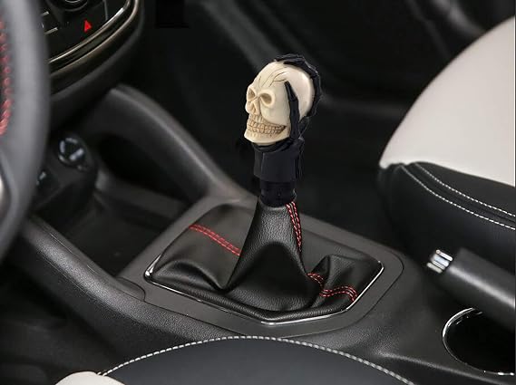 Skull Manual Car Knob Shifter, Auto Gear Shift Handle Magic Skeleton Stick Style Fit Most MT Transmissions, Beige & Black