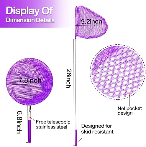 Miniatura 2 de Redes telescópicas de pesca de mariposa para niños, herramientas perfectas para exteriores, coloridas para atrapar insectos, insectos, peces,