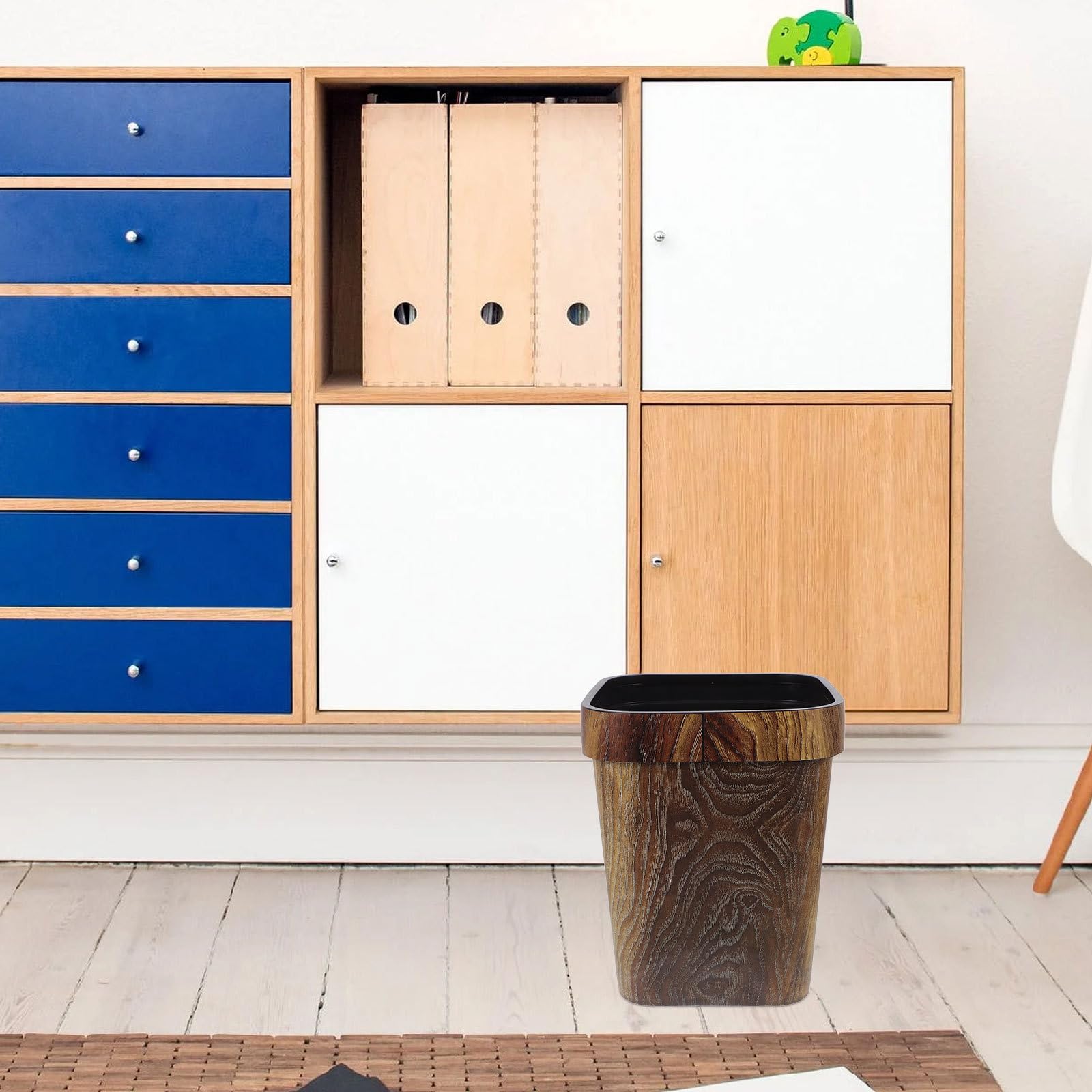 Lurrose Cubo de Basura Cuadrado Rústico de 12 L con Imitación Madera