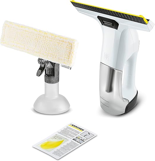 Kärcher battery operated window cleaner WV 6 Plus (extra long battery life: 100 min, replaceable suction nozzle, spray bottle with microfiber cloth, Window cleaner concentrate 20 ml, without special