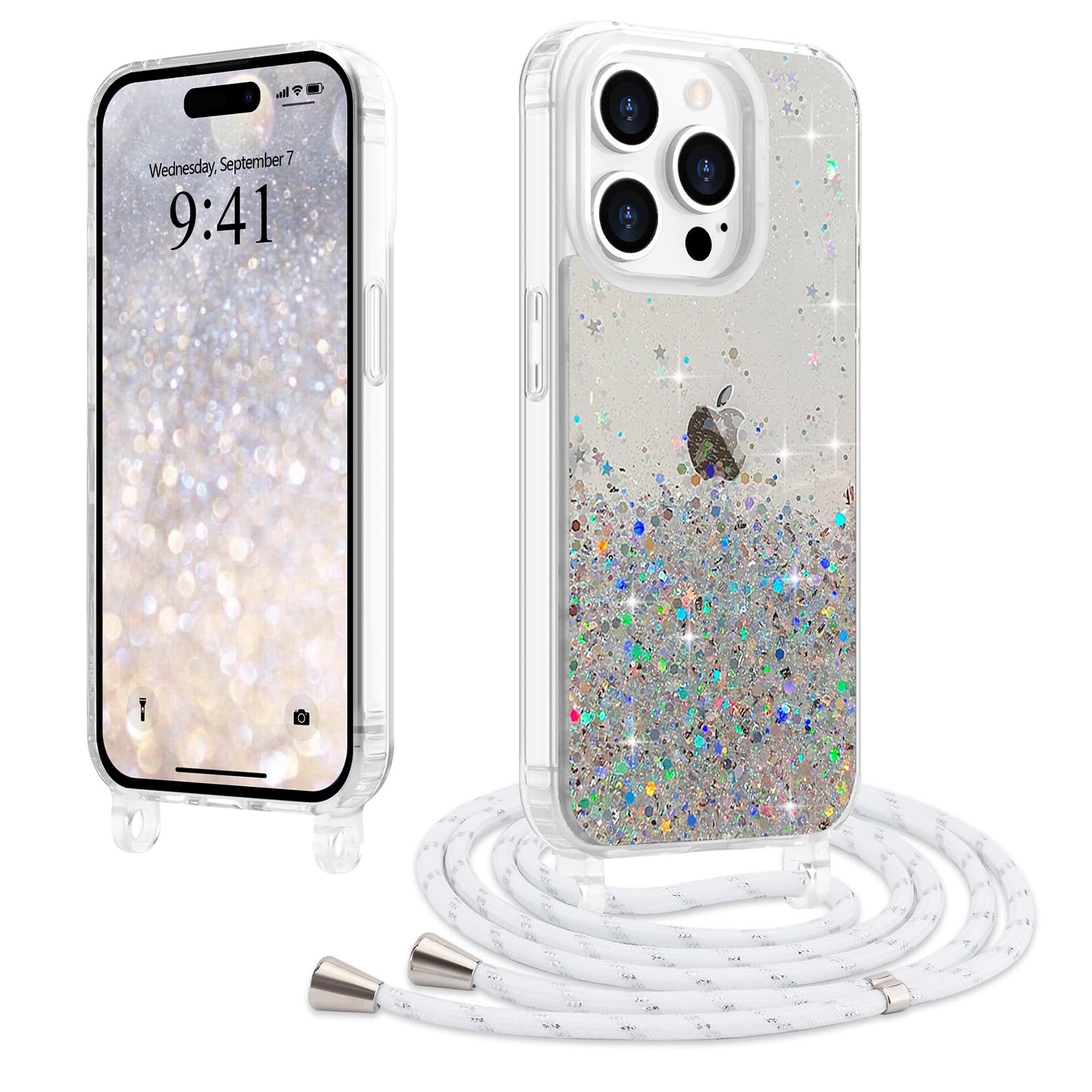 Custodia Tawarror Glitter Per IPhone 17 – TPU Trasparente Con Supporto A Cuore 360° E Cordino Regolabile – Effetto Brillante