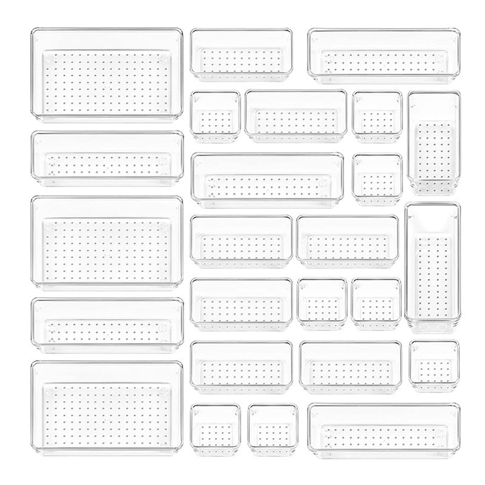 Set di scatole portaoggetti da scrivania, organizer trasparente per cassetti, contenitori impilabili antiscivolo, set di organizer per trucchi, bagno, cucina e ufficio