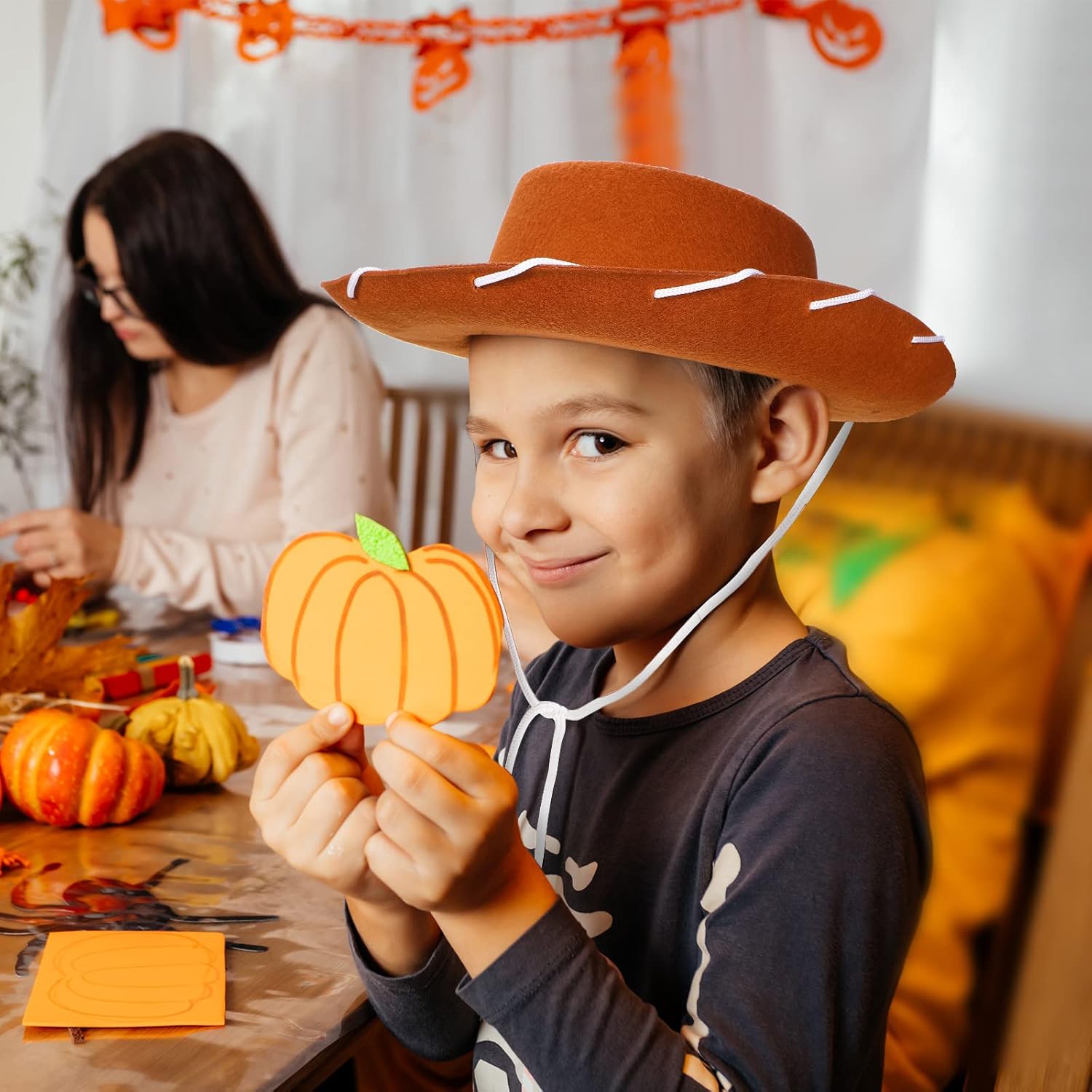 Coume 20 Pcs Children's Cowboy Hats Kids Party Cowboy Cowgirl Felt Hats for Western Halloween Birthday Costume(Brown) - Image 5