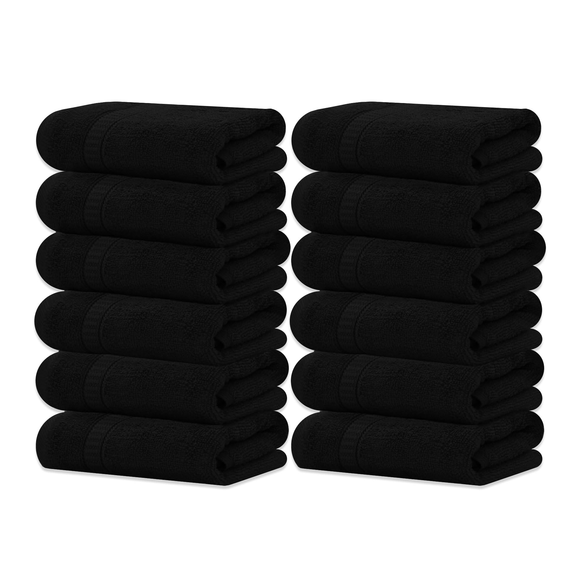 GOLD TEXTILES 100% Cotton Washcloth - 12 Pack | 13x13 inches | Black - Ultra Soft, Highly Absorbent, Long Lasting and Quick Drying - Hotel & Spa