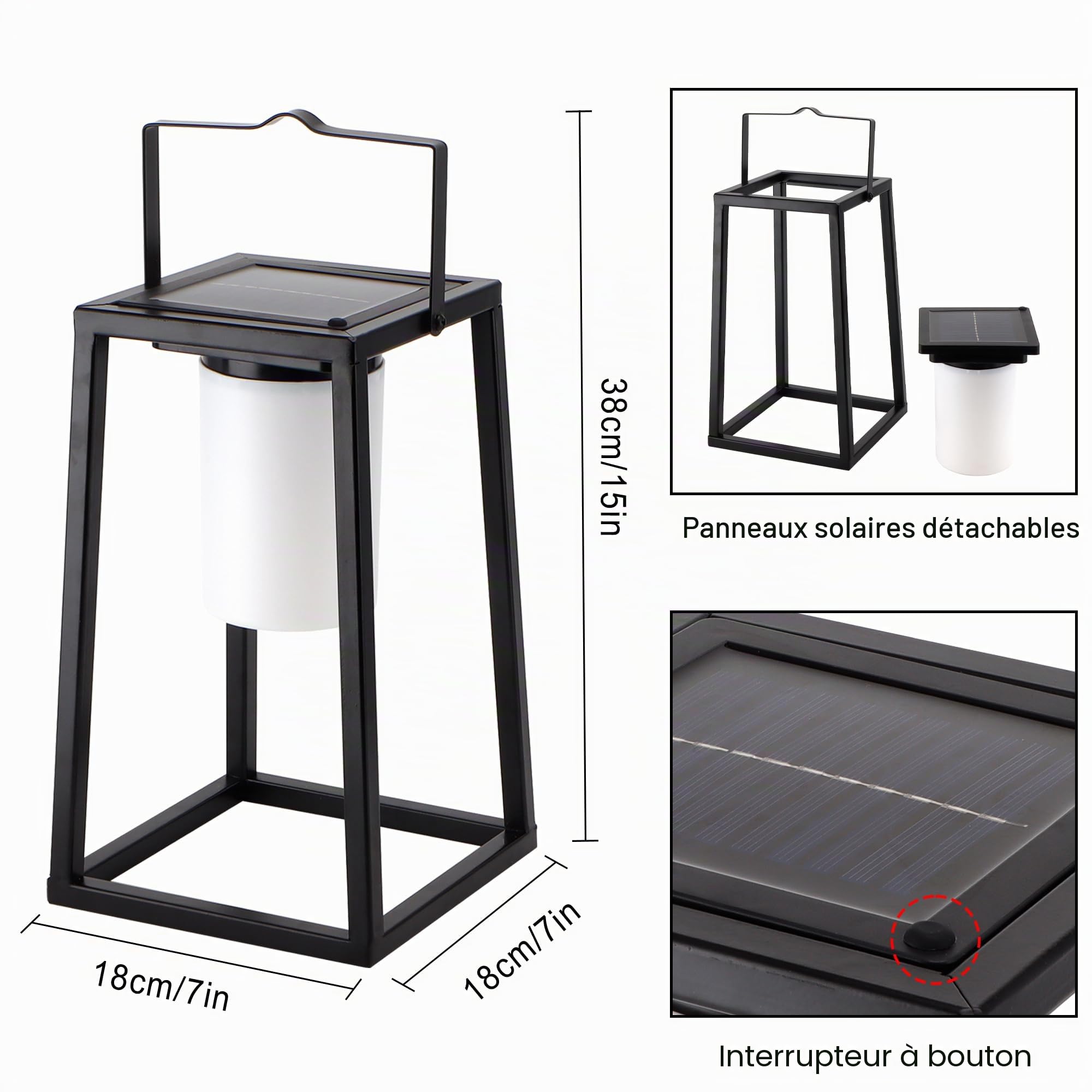 TRIROCKS Lanterne Solaire Extérieure Portable LED, Lampe de Table à Commande Tactile IP44 Étanche, Lumières Sans Fil pour Patio, Lecture, Camping, Jardin