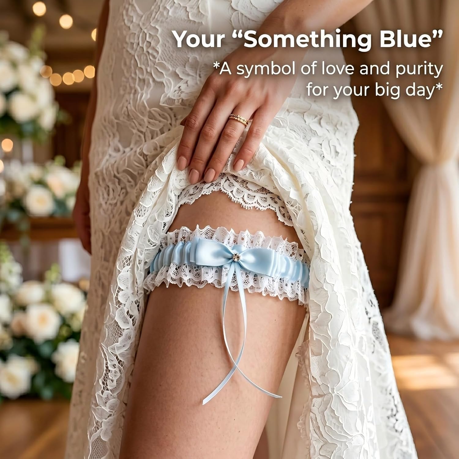 Bridal Wedding Garter Belt, Lace Elastic Leg Thigh Garter with Stylish Bow, Comfortable Stretch Fit for Bride, Shower, Formal Party and Prom, Elegant Wedding Accessory for Women and Girls