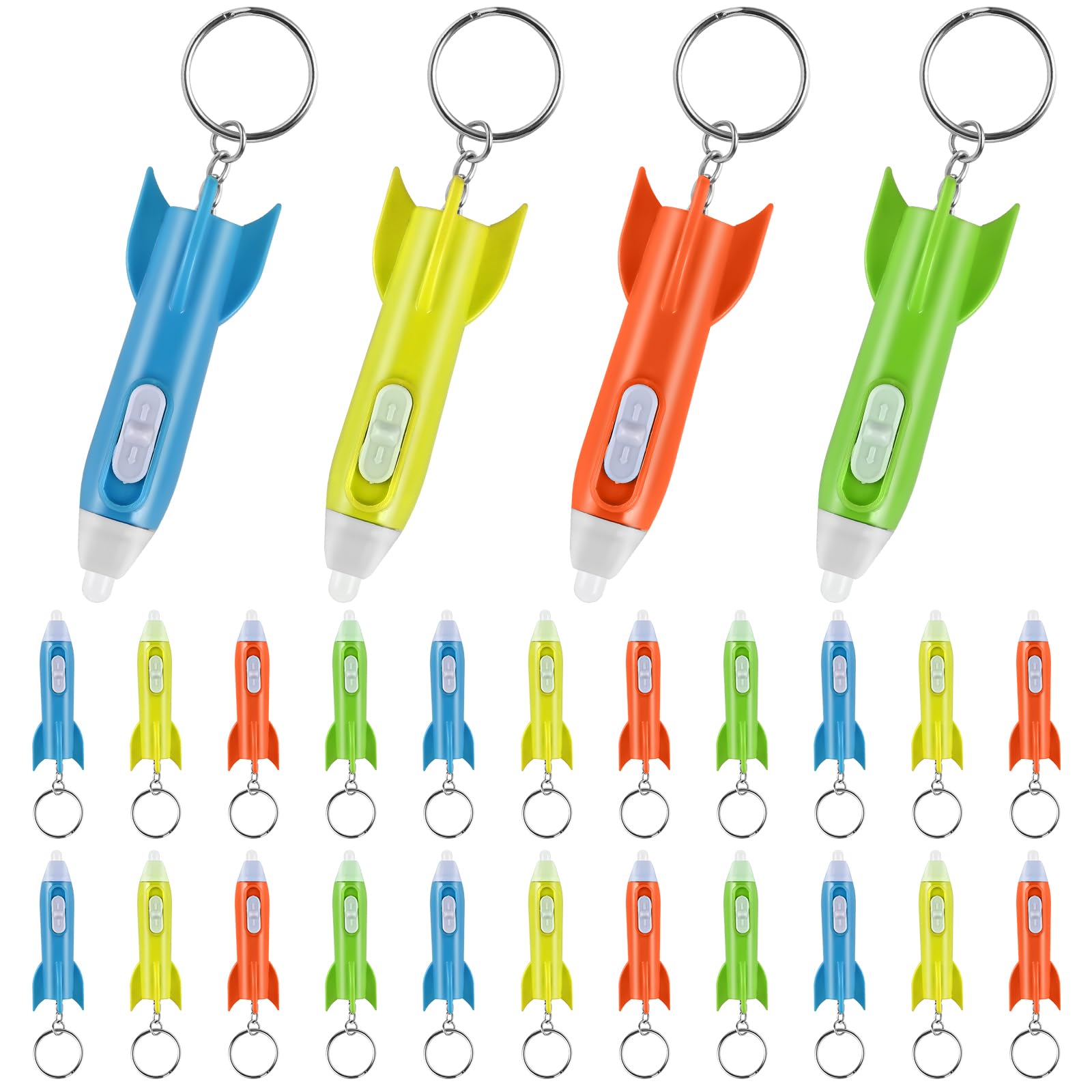 GOLDGE 26 Stück Mitgebsel Kindergeburtstag Mini Taschenlampe Schlüsselanhänger, Rakete LED Taschenlampe Kinder Gastgeschenk Kindergeburtstag für Give Aways Tombola Preise
