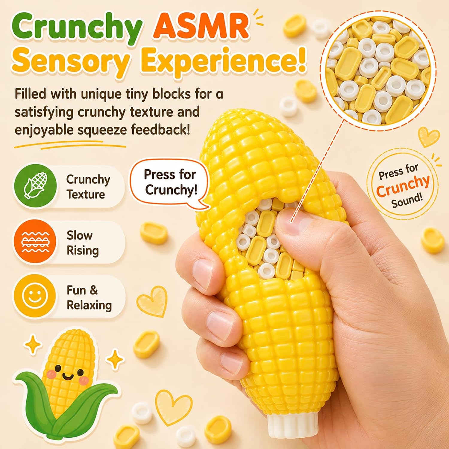 Crunchy Corn Squishy, ASMR Sensory Fidget Toy for Stress Relief image 3
