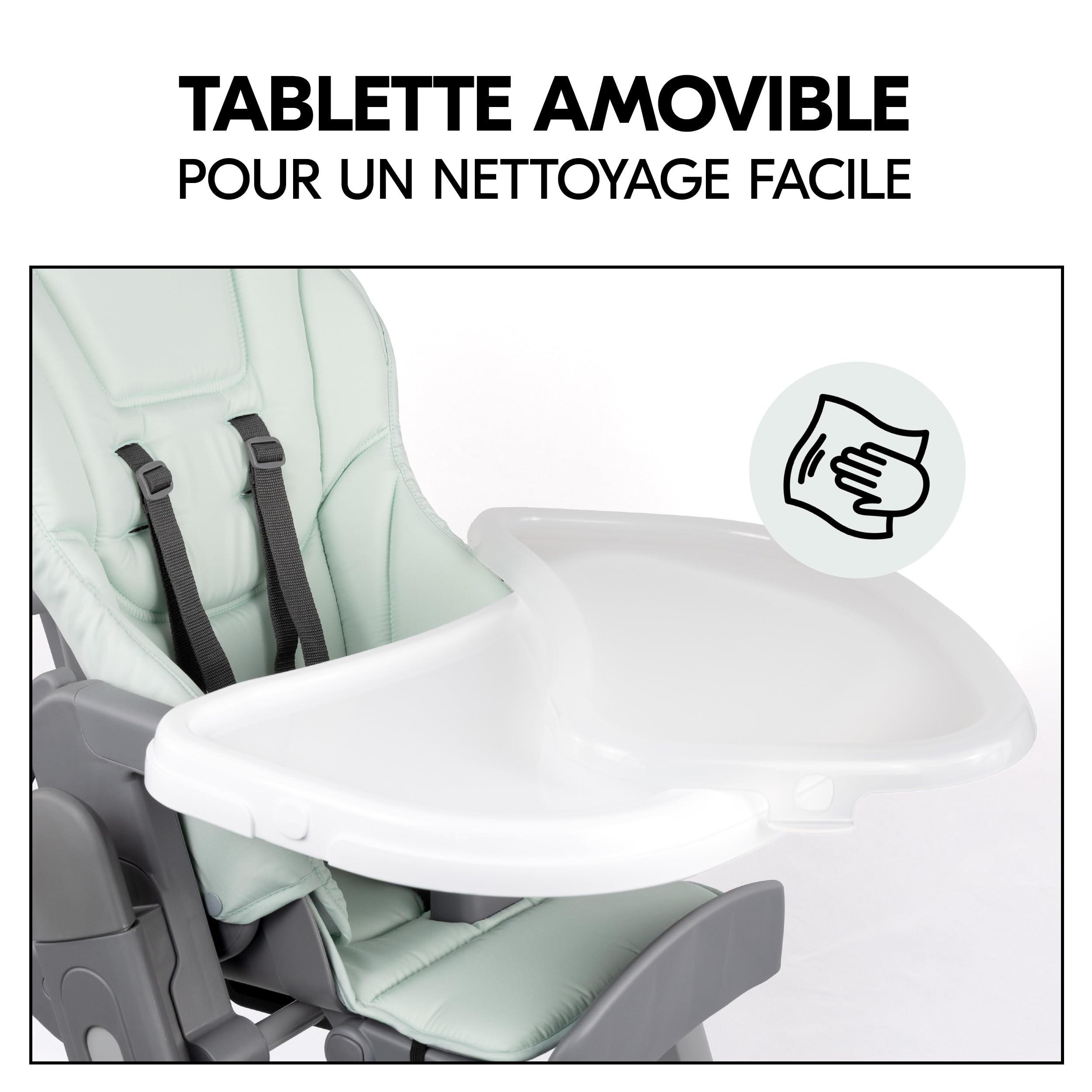 hauck Chaise Haute Bébé Evolutive Grow Up – Menthe | Chaise haute pliable avec dossier réglable dès la naissance I Hauteur ajustable, avec tablette et roulettes
