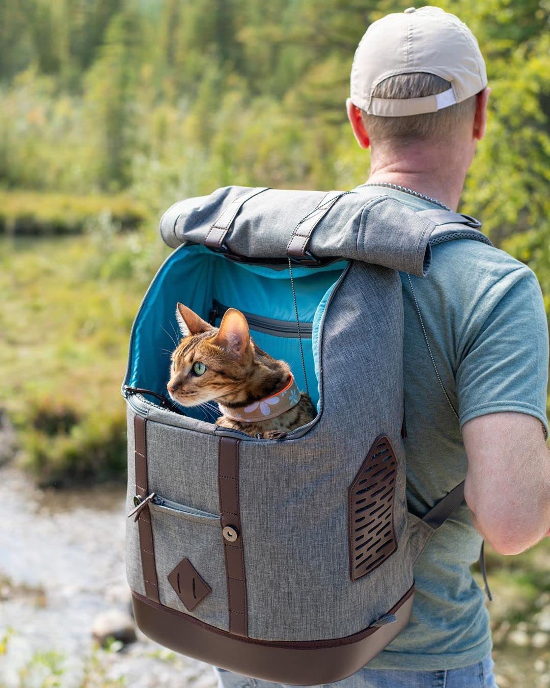 Kurgo Sac à Dos de Transport pour Petits Animaux, Gris Chiné | Mains libres, fond armorsole, convertible en sac de transport, robuste