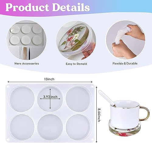 Miniatura 3 de Moldes de resina de 6 cavidades, posavasos redondos profundos, moldes de silicona para resina de 4 pulgadas de diámetro, moldes epoxi