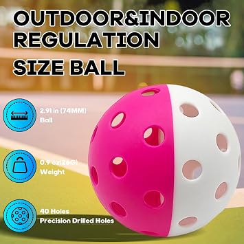 6 Pack Pickle Ball with 40 Holes, Pickleballs High Durability, Outdoor Pickleball Balls with Mesh Bag, Dual Color Pickle Balls with Superb Visibility, Stable Bounce