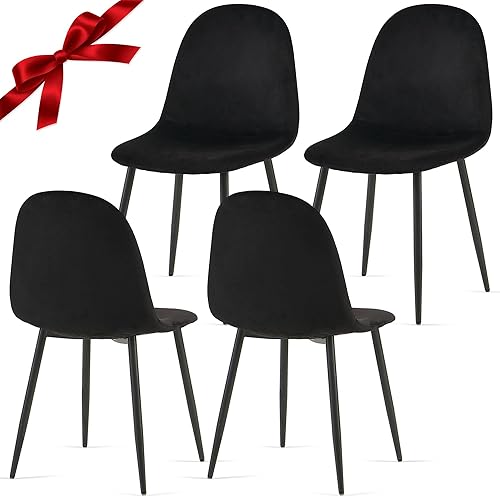 Juego de 4 sillas de comedor de terciopelo, sillas de cocina con patas de metal para sala, dormitorio, restaurante, sillas negras para comedor,