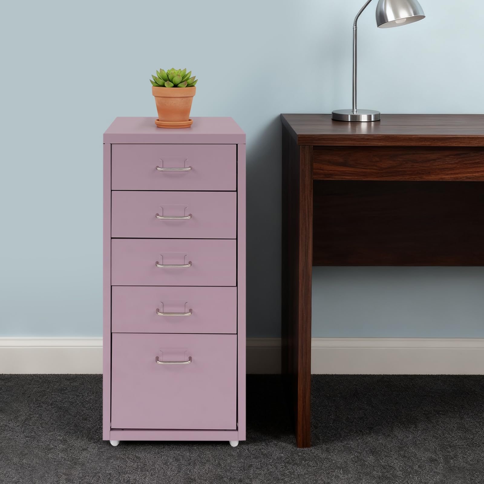 41 x 28 x 69 cm - Meuble de rangement mobile avec 5 tiroirs - Armoire en métal - Armoire de bureau avec 4 roulettes - Organisateur de documents - Conteneur de rangement pour bureau, bureau