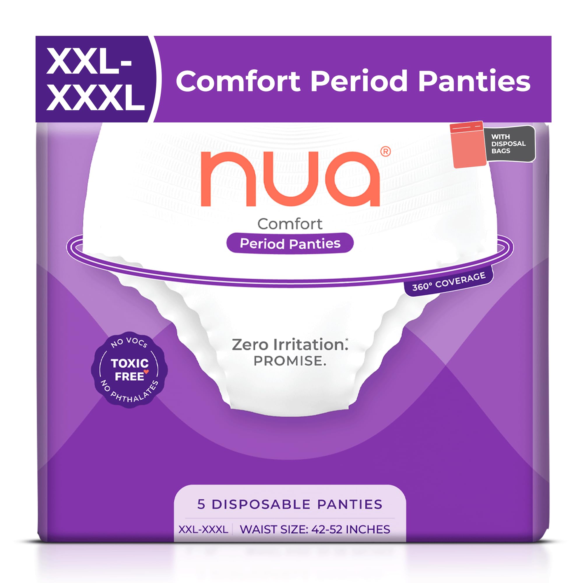 Nua 360° Comfort Period Panties (XXL-XXXL) | Pack of 5 | Ultra-Absorbent | Zero Irritation | 4x Comfort | For Heavy Flow | No rashes | Leakproof | Seamless | 100% Toxic-Free, Dermatologically Tested
