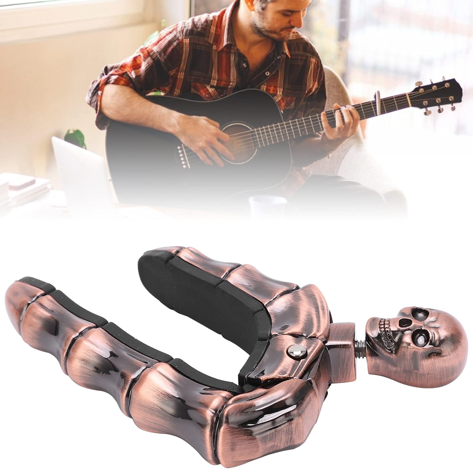 58x85mm/2.2x3.3in Acoustic and Electric Guitars Capo, Alloy Silicone Diacritics Skull Ukulele Capo for 6-String Guitars - Image 3