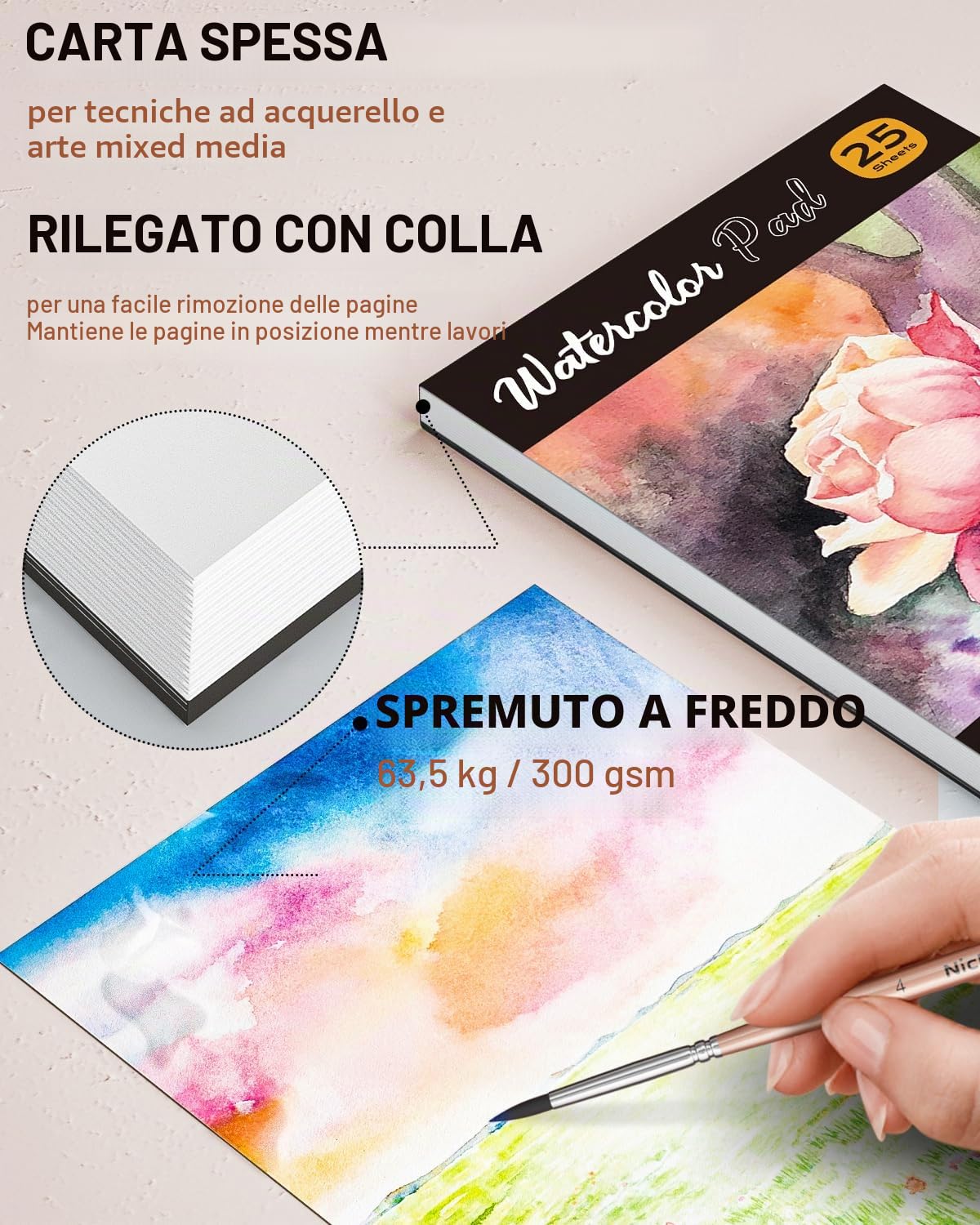 Nicpro Set Acquerelli 100 Colori, colori acquerello Include Macaron Metallizzato e Fluorescente 8 Pennelli 25 Carte per Acquerelli e Tavolozza, acquerello per Principianti Adulti con Scatola Portatile