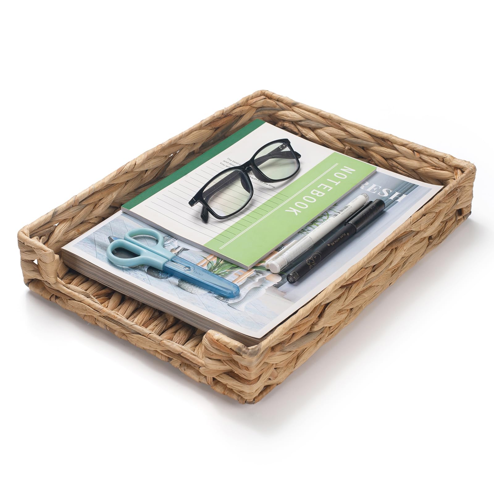 Water Hyacinth Letter Tray, Wicker Desk Tray, Woven Desk Organizer, A4 Paper, Document, File, Mail, Magazine Storage Basket for Office, Classroom, Home Desktop