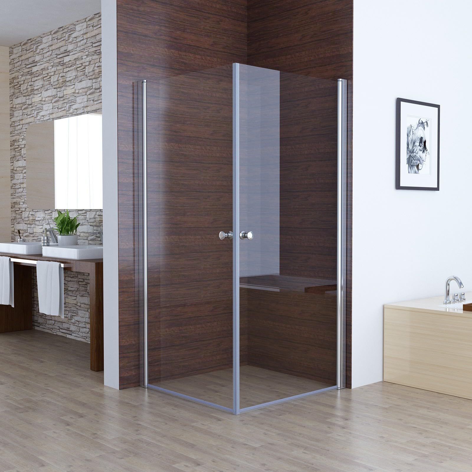MIQU 90x75 x185cm Eckeinstieg Duschkabine mit 180° Schwenkbare Doppel Schwingtür, Pendeltür Duschwand ESG Glas Rahmenlos Duschabtrennung, Komplett Dusche ohne Duschwanne