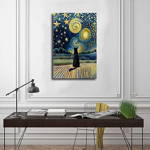 Miniatura 3 de Fyzuf Arte de pared de gato, pintura al óleo sobre lienzo, póster de lindo cubismo de gato, colorido, lindo, gatos, decoración estética, habitación,