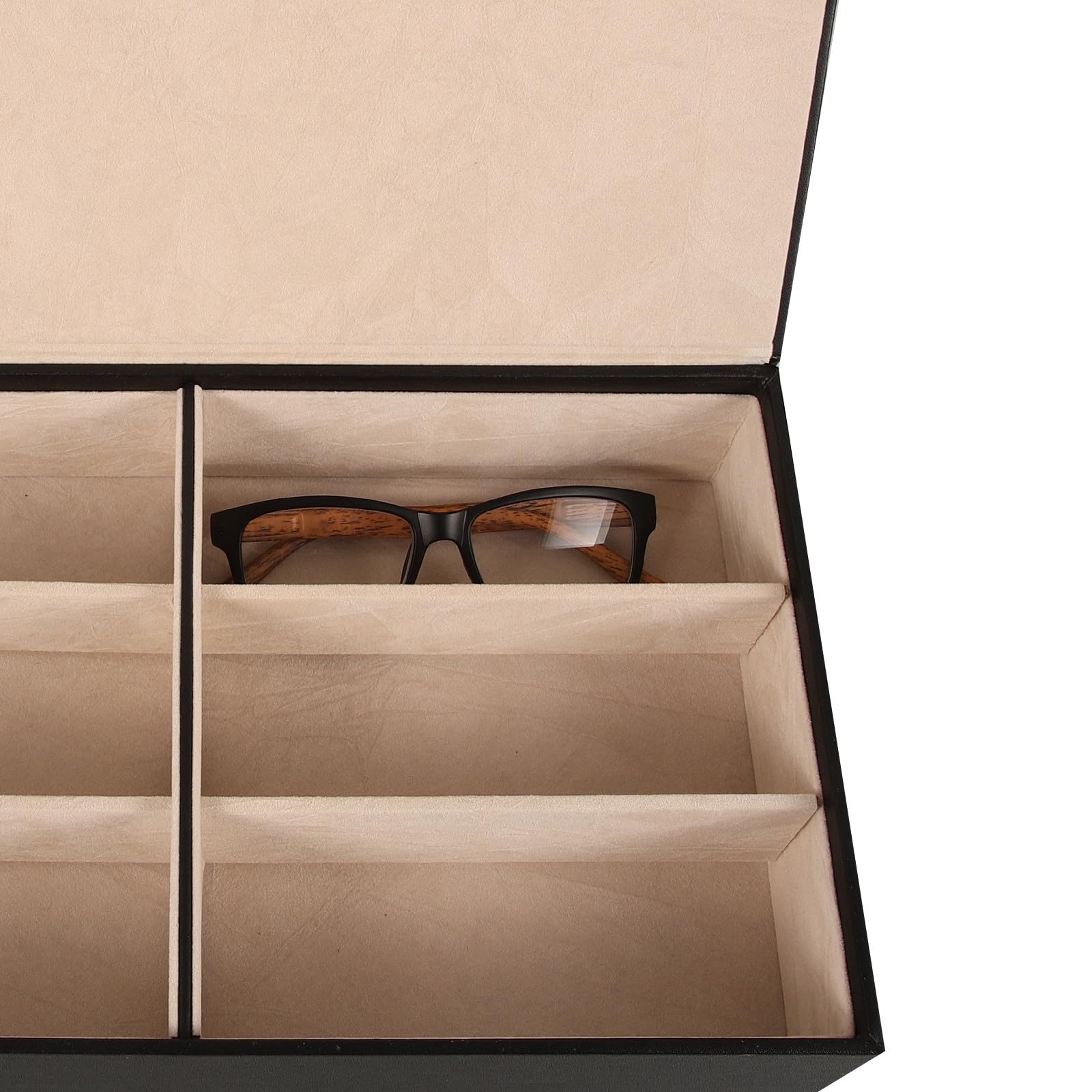 Healeved Scatola Porta Occhiali in Legno 6 Scomparti Organizer per Occhiali da Sole e Normali Custodia Compatta Salvaspazio per Riporre e Esporre da Sole da Vista