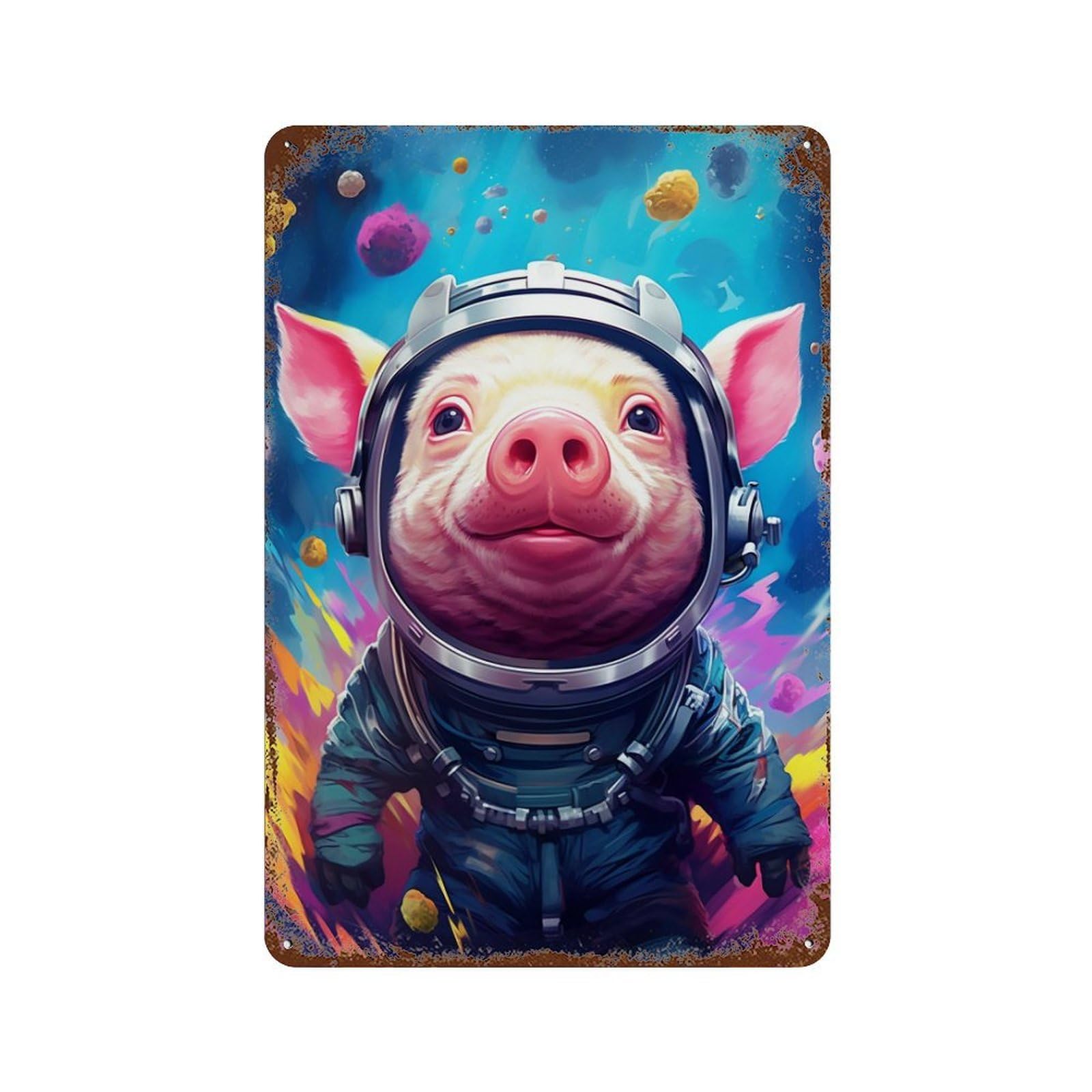 Pig Astronaut Space Suit-6 Rustic Tin Plaque 11.8"x7.9", for Pub, Kitchen And Man Cave Decor, Vintage Wall Decor