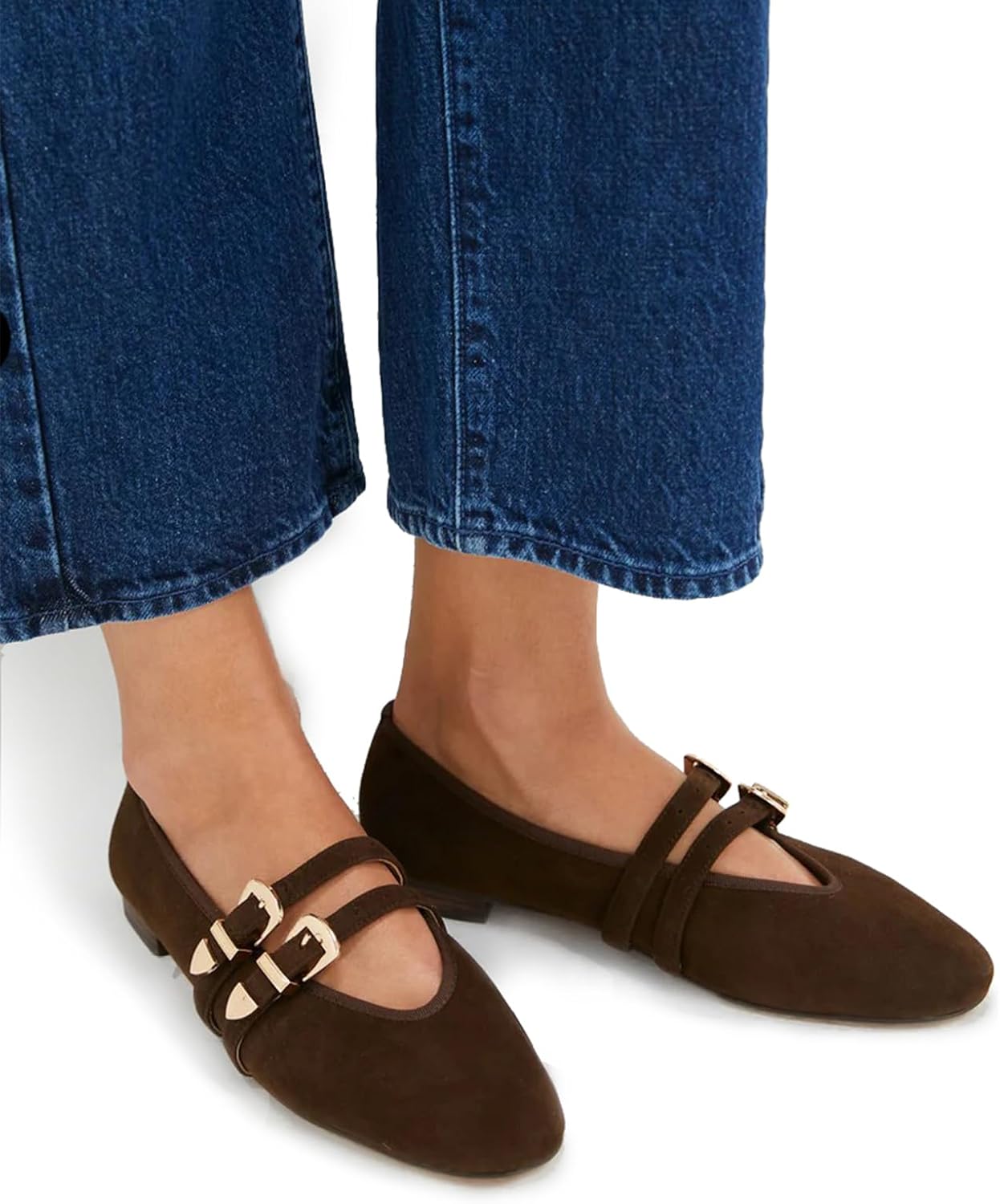 Womens Ballet Flats Shoes Mary Jane Flat with Double Buckle Strap Almond Toe Shoes Dressy Casual Trendy Slip On Work Flats - Image 2