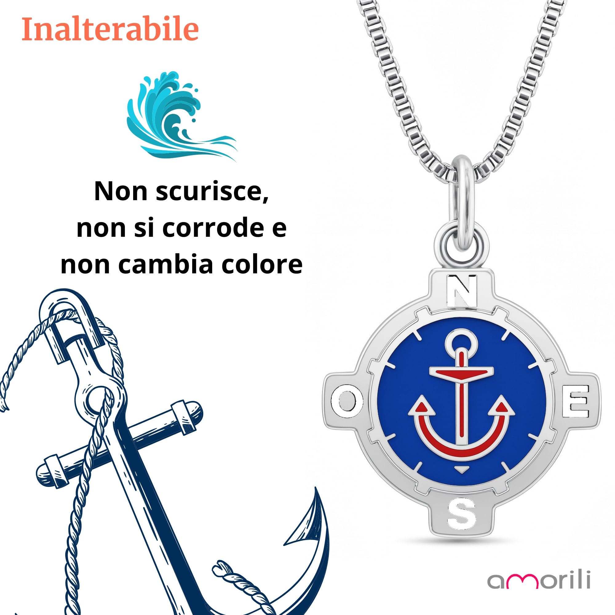 Collana Uomo Ancora Acciaio Inossidabile | Pendente Nautico con Smalti indelebili | Idea Regalo per Marinaio, Fidanzato, Papà | Stile Casual o Elegante cll0765c
