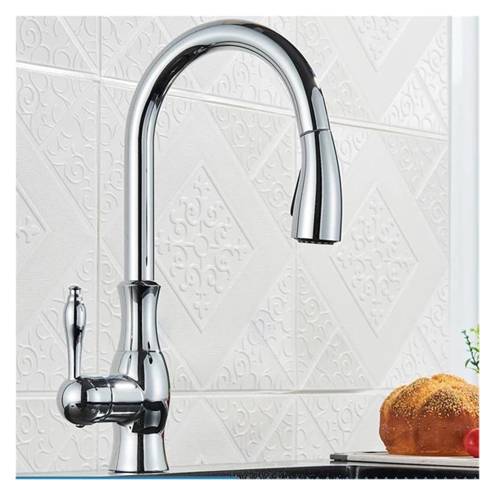 BHFPFZA Black Pull-Out Kitchen Faucet - Deck Mounted Single Lever Mixer Tap with 360° Rotat Modern Black Sink Faucet for Kitchen & Bathroom & Slish