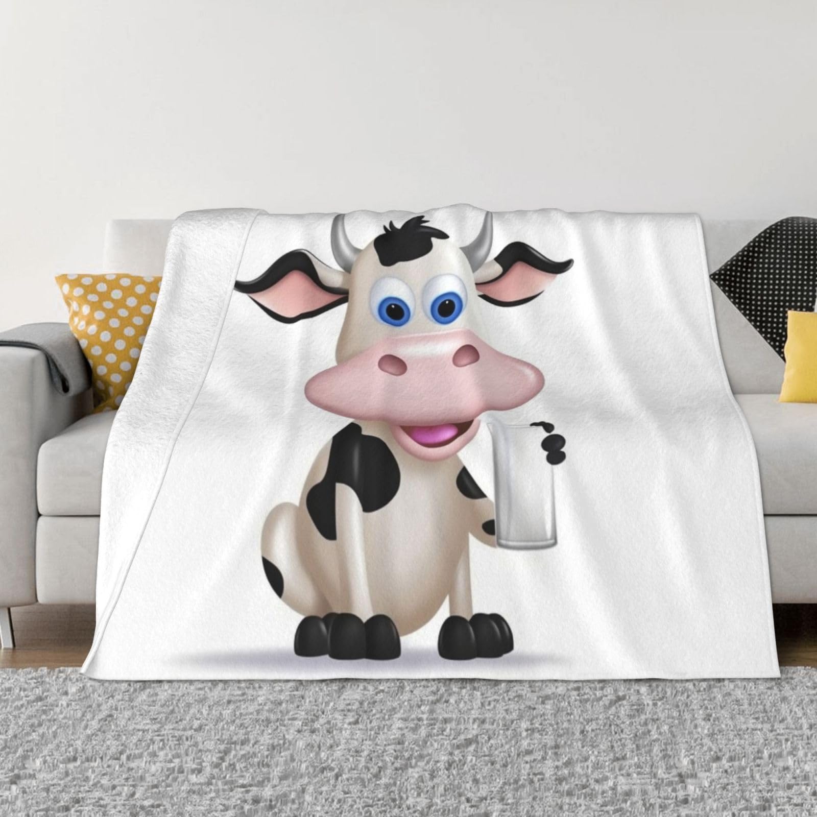 KLOPH Cartoon Milk Cow Throw Blanket 60"x50" Flannel Fluffy Warm Blanket for Couch, Reversible Plush Blankets for Bed, Comfy Fuzzy Blanket for Sofa, Plush Lightweight-Blankets for All Season