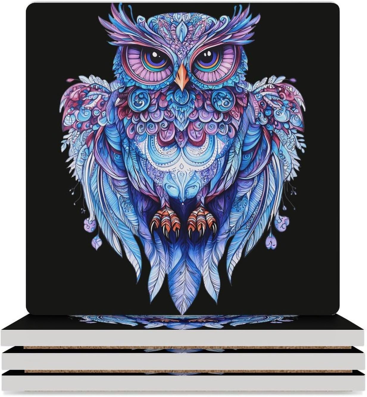 Colorful Owls Ceramic Coasters Square Drinks Coaster Coffee Table Decor Table Coaster for Home Bar