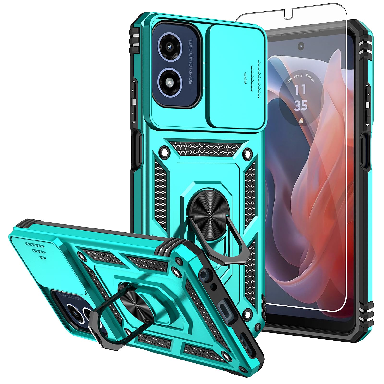SKMY for Moto G 5G 2024 Case,with Screen Protectors and Camera Cover,[Military Grade] 16ft.Drop Tested Cover with Magnetic Kickstand Protective Case
