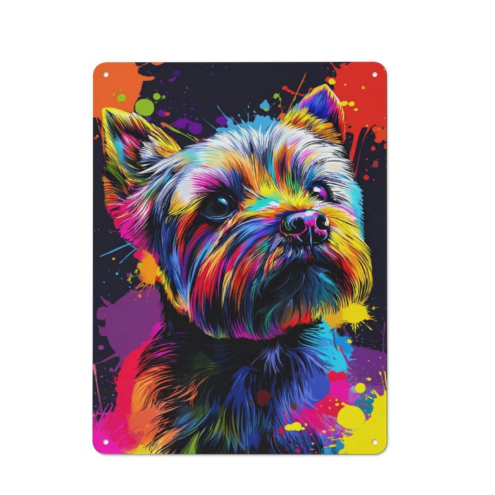 Junmoney Colorful Yorkie Portrait -3 Metal Wall Sign 40X30cm Featuring For Garage Wall, A Housewarming Gift For People Furnishing A Garage