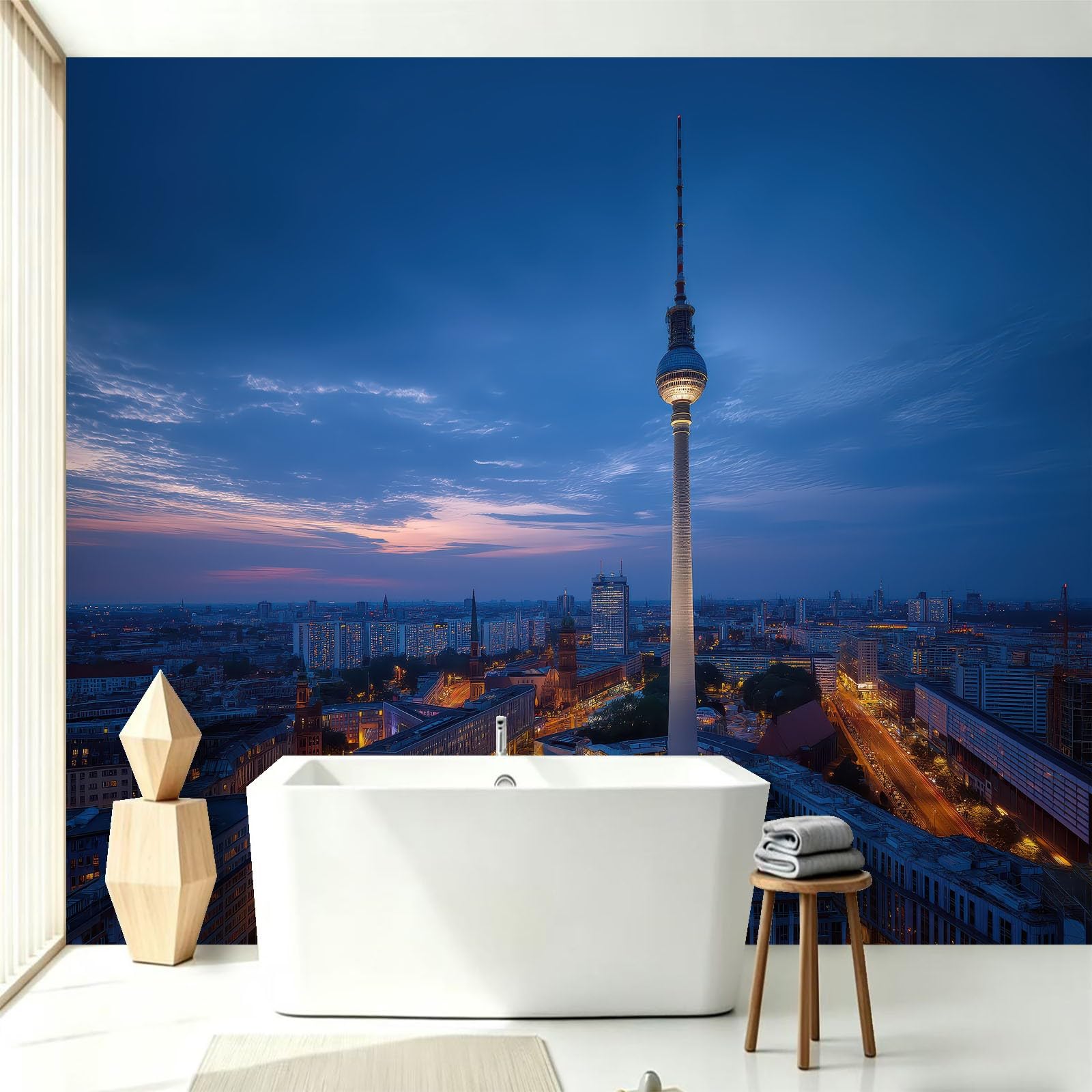 Fototapeta z włókniny, miasto, panorama, widok nocny, 200 x 140 cm – nowoczesne miasto, fototapeta do sypialni, salonu, kuchni, tapeta z włókniny, XXL tapeta ścienna z motywem, efekt 3D, dekoracja