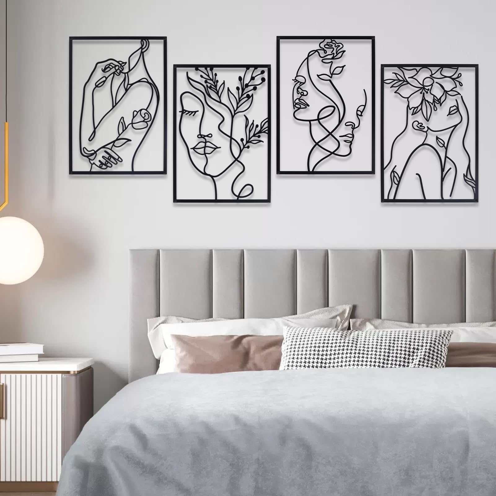 Yunjuhop Decoración Pared de Metal Decoración Dormitorio Matrimonio,Decoracion Salon,Arte Abstracto,Mujer Negra Soltera,Loto Cuadros Encima de la Cama Esculturas de Pared de Baño