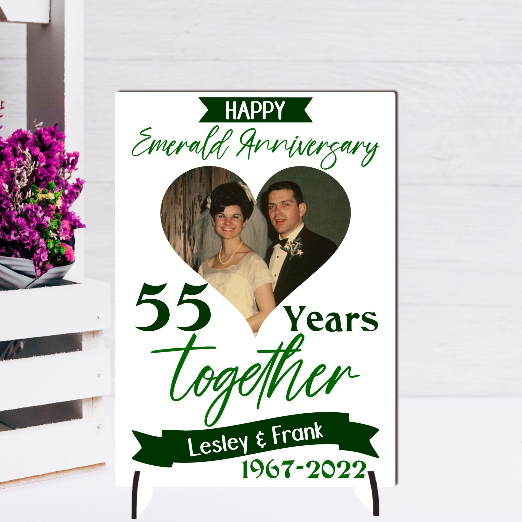 Personalised Anniversary Plaque - Custom A5/A4 MDF & Acrylic Sign - Perfect for Celebrating Milestones (Emerald 55th anniversary, Mdf Wood A5 21cm x 15cm) — image 1