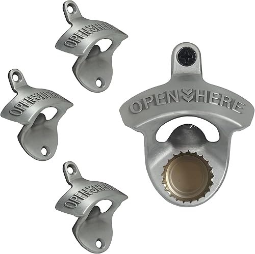 Miniatura 17 de Abridor de botellas de cerveza vintage de montaje en pared con imanes de cobre, acero inoxidable magnético para abrebotellas de cerveza rústico para