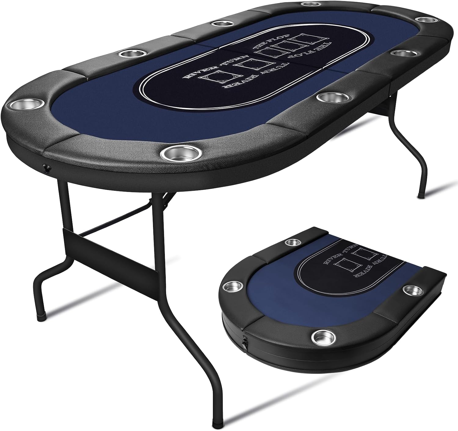 8 Player Foldable Poker Table for Adults - Professional Casino Design w/Padded Rail & Deep Cup Holders | Heavy-Duty Steel Frame | Portable for Home Games, Parties & Poker Nights, 71 Inch